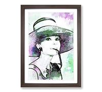 Big Box Art Miss Audrey Hepburn in Abstract Framed Wall Art Picture Print Ready to Hang, Walnut A2 (62 x 45 cm)
