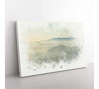 Big Box Art Mist Over Snowdonia in Wales in Abstract Canvas Wall Art Print Ready to Hang Picture, 76 x 50 cm (30 x 20 Inch), White, Grey, Greige, Grey