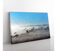 Big Box Art Mist Over The Cotswolds in Abstract Canvas Wall Art Print Ready to Hang Picture, 76 x 50 cm (30 x 20 Inch), Blue, Grey, Black