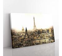Big Box Art Misty Eiffel Tower in Paris France Painting Canvas Wall Art Print Ready to Hang Picture, 76 x 50 cm (30 x 20 Inch), White, Grey, Black
