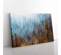 Big Box Art Misty Forest in Banff Canada Painting Canvas Wall Art Print Ready to Hang Picture, 76 x 50 cm (30 x 20 Inch), White, Grey