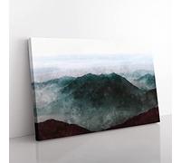 Big Box Art Misty Mountain Range Painting Canvas Wall Art Print Ready to Hang Picture, 76 x 50 cm (30 x 20 Inch), White, Black, Grey