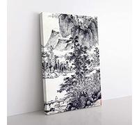 Big Box Art Misty Mountains by Chen Chun Painting Canvas Wall Art Print Ready to Hang Picture, 76 x 50 cm (30 x 20 Inch), White, Grey, Blue