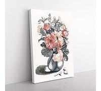Big Box Art Mixed Flowers in a Glass Vase by Johan Teyler Canvas Wall Art Print Ready to Hang Picture, 76 x 50 cm (30 x 20 Inch), White, Grey, Black, Orange