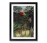 Big Box Art Monkeys and Parrot in The Virgin Forest Framed Print A2 Black