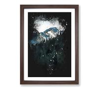 Big Box Art Montana Mountain Behind The Forest Paint Splash Framed Wall Art Picture Print Ready to Hang, Walnut A2 (62 x 45 cm)