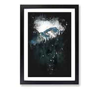 Big Box Art Montana Mountain Behind The Forest Paint Splash Framed Wall Art Picture Print Ready to Hang, Black A2 (62 x 45 cm)
