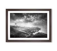 Big Box Art Moody Lighthouse & Seascape in Abstract Framed Wall Art Picture Print Ready to Hang, Walnut A2 (62 x 45 cm)