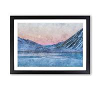 Big Box Art Moon Over Iceland Painting Framed Wall Art Picture Print Ready to Hang, Black A2 (62 x 45 cm)