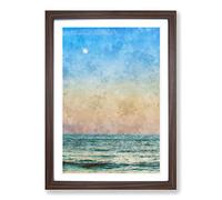 Big Box Art Moon Over The Ocean Painting Framed Wall Art Picture Print Ready to Hang, Walnut A2 (62 x 45 cm)