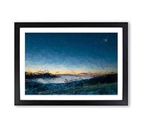 Big Box Art Moon Rising Over Lofoten in Abstract Framed Wall Art Picture Print Ready to Hang, Black A2 (62 x 45 cm)
