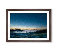 Big Box Art Moon Rising Over Lofoten in Abstract Framed Wall Art Picture Print Ready to Hang, Walnut A2 (62 x 45 cm)