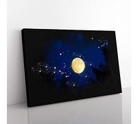 Big Box Art Moon Through The Trees Paint Splash Canvas Wall Art Print Ready to Hang Picture, 76 x 50 cm (30 x 20 Inch), Blue, Black