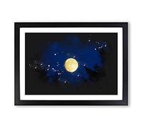 Big Box Art Moon Through The Trees Paint Splash Framed Wall Art Picture Print Ready to Hang, Black A2 (62 x 45 cm)
