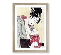 Big Box Art Mother Breastfeeding Her Son by Kitagawa Utamaro Framed Wall Art Picture Print Ready to Hang, Oak A2 (62 x 45 cm)
