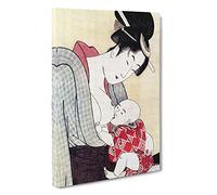 Big Box Art Mother Breastfeeding Her Son by Kitagawa Utamaro Painting Canvas Wall Art Framed Picture Print, 30 x 20 Inch (76 x 50 cm), White, Brown, Grey, Pink, Red