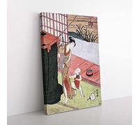 Big Box Art Mother & Son by Harunobu Suzuki Painting Canvas Wall Art Print Ready to Hang Picture, 76 x 50 cm (30 x 20 Inch), Grey, Brown, Pink, Black