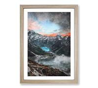 Big Box Art Mount Cook New Zealand Painting Framed Wall Art Picture Print Ready to Hang, Oak A2 (62 x 45 cm)