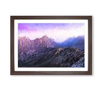Big Box Art Mountain Peak Under a Purple Sky in Abstract Framed Wall Art Picture Print Ready to Hang, Walnut A2 (62 x 45 cm)