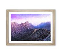 Big Box Art Mountain Peak Under a Purple Sky in Abstract Framed Wall Art Picture Print Ready to Hang, Oak A2 (62 x 45 cm)
