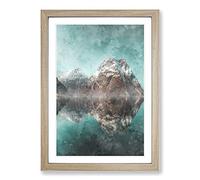Big Box Art Mountain Reflections in Norway Painting Framed Wall Art Picture Print Ready to Hang, Oak A2 (62 x 45 cm)