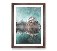 Big Box Art Mountain Reflections in Norway Painting Framed Wall Art Picture Print Ready to Hang, Walnut A2 (62 x 45 cm)