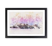 Big Box Art Mountain Through The Clouds Watercolour Framed Wall Art Picture Print Ready to Hang, Black A2 (62 x 45 cm)