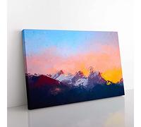 Big Box Art Mountains at Dusk in Canada in Abstract Canvas Wall Art Print Ready to Hang Picture, 76 x 50 cm (30 x 20 Inch), Blue, Lavender, Pink, Gold