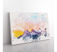 Big Box Art Mountains at Dusk in Canada Watercolour Canvas Wall Art Print Ready to Hang Picture, 76 x 50 cm (30 x 20 Inch), Blue, Lavender, Pink, Gold
