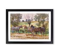 Big Box Art Mules and Donkeys by John Singer Sargent Framed Wall Art Picture Print Ready to Hang, Black A2 (62 x 45 cm)