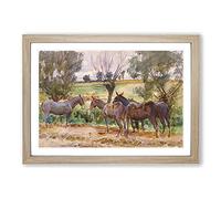 Big Box Art Mules and Donkeys by John Singer Sargent Framed Wall Art Picture Print Ready to Hang, Oak A2 (62 x 45 cm)