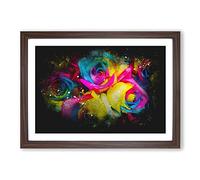Big Box Art Multi-Coloured Rainbow Roses Paint Splash Framed Wall Art Picture Print Ready to Hang, Walnut A2 (62 x 45 cm)
