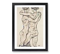 Big Box Art Naked Girls Embracing by Egon Schiele Framed Wall Art Picture Print Ready to Hang, Black A2 (62 x 45 cm)