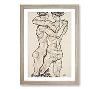 Big Box Art Naked Girls Embracing by Egon Schiele Framed Wall Art Picture Print Ready to Hang, Oak A2 (62 x 45 cm)