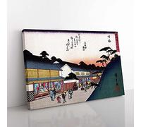 Big Box Art Narumi Town by Utagawa Hiroshige Painting Canvas Wall Art Print Ready to Hang Picture, 76 x 50 cm (30 x 20 Inch), White, Black, Blue, Brown, Cream