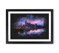 Big Box Art Nashville Tennessee Skyline Paint Splash Framed Wall Art Picture Print Ready to Hang, Black A2 (62 x 45 cm)