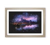 Big Box Art Nashville Tennessee Skyline Paint Splash Framed Wall Art Picture Print Ready to Hang, Oak A2 (62 x 45 cm)