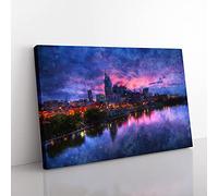 Big Box Art Nashville Tennessee Skyline Painting Canvas Wall Art Print Ready to Hang Picture, 76 x 50 cm (30 x 20 Inch), Blue, Blue, Purple