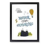 Big Box Art Never Stop Exploring Typography Framed Wall Art Picture Print Ready to Hang, Black A2 (62 x 45 cm)
