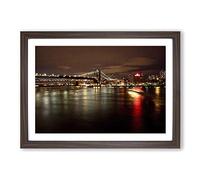 Big Box Art New York City Lights Reflecting Skyline Framed Wall Art Picture Print Ready to Hang, Walnut A2 (62 x 45 cm)