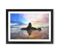 Big Box Art Newport Beach Reflection in Painting Framed Wall Art Picture Print Ready to Hang, Black A2 (62 x 45 cm)