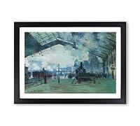 Big Box Art Normandy Train by Claude Monet Framed Wall Art Picture Print Ready to Hang, Black A2 (62 x 45 cm)