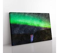 Big Box Art Northern Lights Above The Waterfall Vol.1 Painting Canvas Wall Art Print Ready to Hang Picture, 76 x 50 cm (30 x 20 Inch), Black, Green, Green