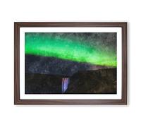 Big Box Art Northern Lights Above The Waterfall Vol.1 Painting Framed Wall Art Picture Print Ready to Hang, Walnut A2 (62 x 45 cm)