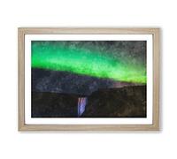 Big Box Art Northern Lights Above The Waterfall Vol.1 Painting Framed Wall Art Picture Print Ready to Hang, Oak A2 (62 x 45 cm)