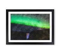 Big Box Art Northern Lights Above The Waterfall Vol.1 Painting Framed Wall Art Picture Print Ready to Hang, Black A2 (62 x 45 cm)