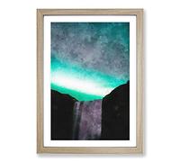 Big Box Art Northern Lights Above The Waterfall Vol.2 Painting Framed Wall Art Picture Print Ready to Hang, Oak A2 (62 x 45 cm)
