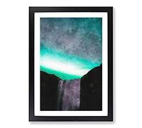 Big Box Art Northern Lights Above The Waterfall Vol.2 Painting Framed Wall Art Picture Print Ready to Hang, Black A2 (62 x 45 cm)
