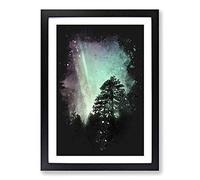 Big Box Art Northern Lights Over The Forest Paint Splash Framed Wall Art Picture Print Ready to Hang, Black A2 (62 x 45 cm)