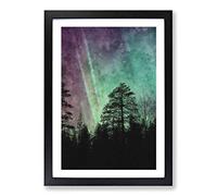 Big Box Art Northern Lights Over The Forest Painting Framed Wall Art Picture Print Ready to Hang, Black A2 (62 x 45 cm)